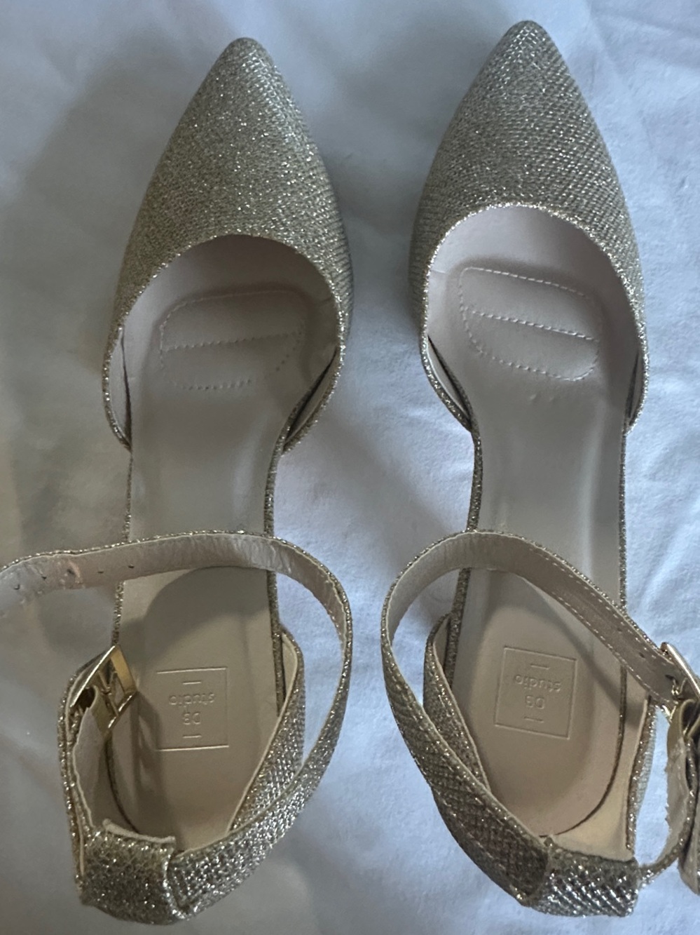 Gold Glitter Pointed-Toe Ankle Strap Heels for Women